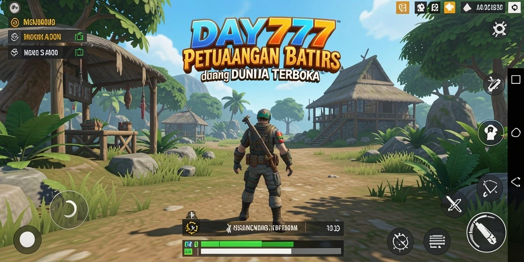Screenshot menunjukkan pemain menjelajahi hutan lebat dalam GAME Open World.