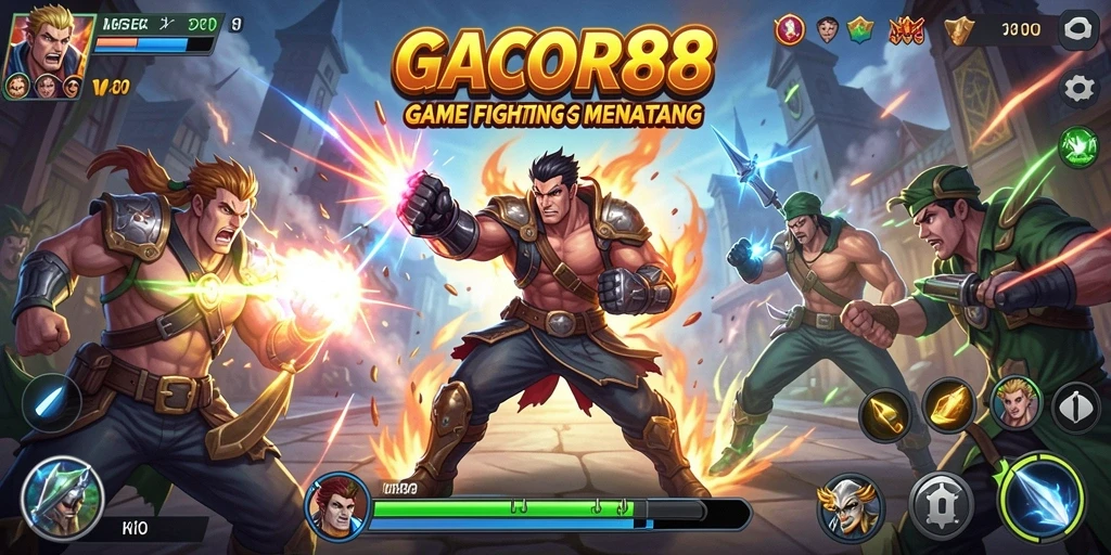 Screenshot gameplay Fighting GACOR88 dengan pertarungan seru.