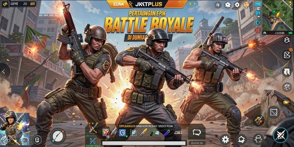 Gameplay intens di JKTPLUS sedang berlangsung dalam pertarungan Battle Royale.