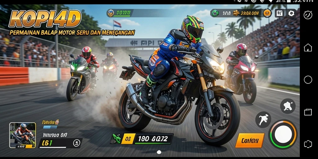 Tampilan gameplay menegangkan dalam balapan motor.