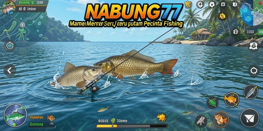 Tampilan gameplay seru dalam NABUNG77 saat memancing ikan.