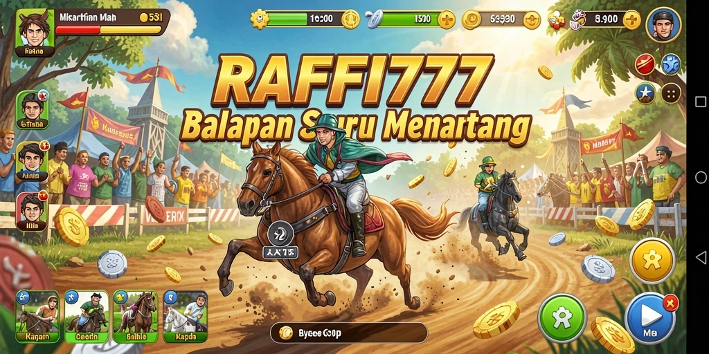Tampilan gameplay balapan seru di RAFFI777 dengan berbagai mobil dan lintasan.