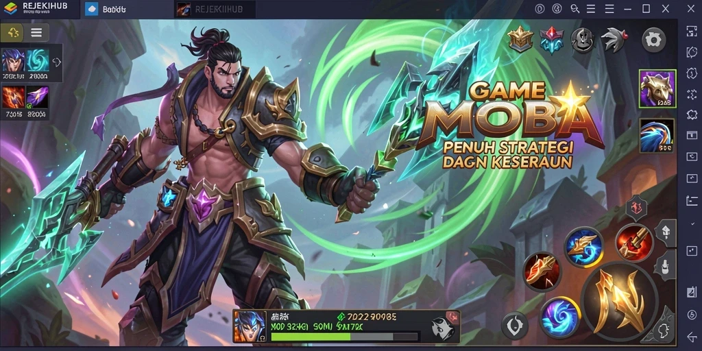 Tampilan aksi seru dalam gameplay MOBA REJEKIHUB.