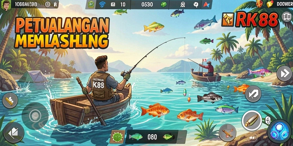 Screenshot utama RK88 menampilkan gameplay memancing yang memikat.