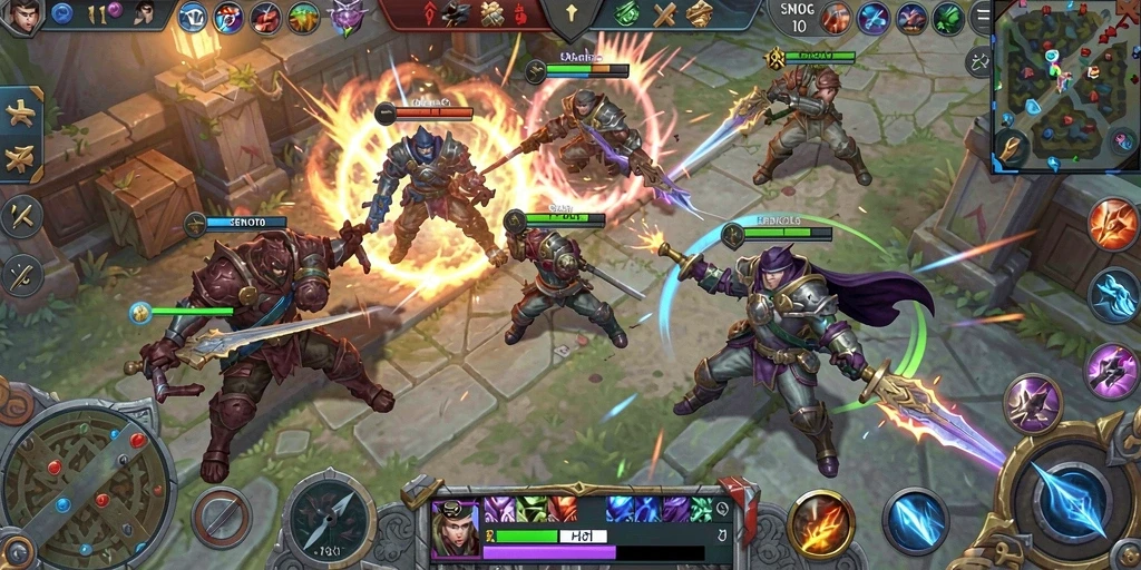 Screenshot dari gameplay <strong>SENGTOTO</strong> dengan aksi seru di arena pertarungan.
