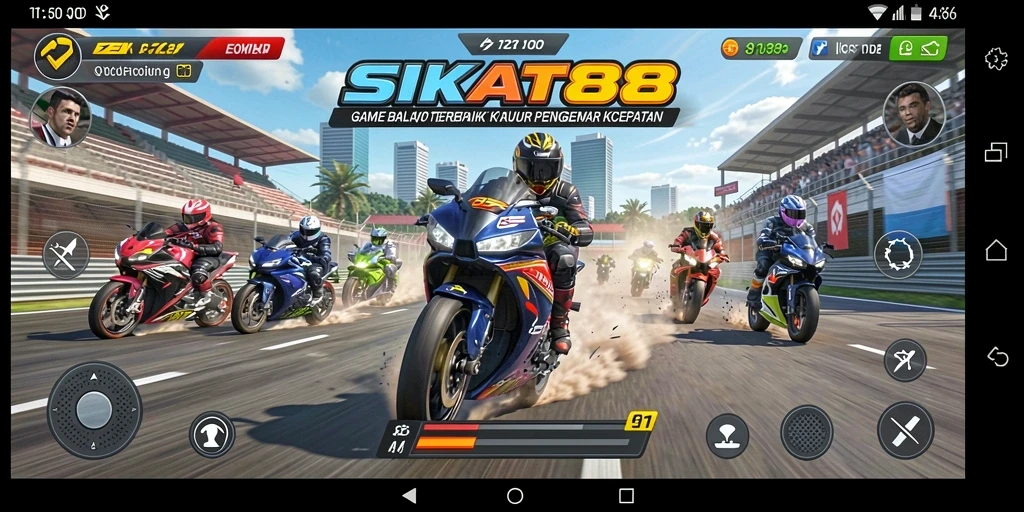 Tampilan gameplay SIKAT88 yang penuh aksi di lintasan balap.