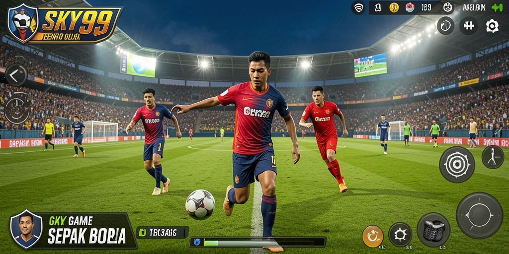 Tampilan gameplay <strong>SKY99</strong> yang penuh aksi dan strategi permainan sepak bola.
